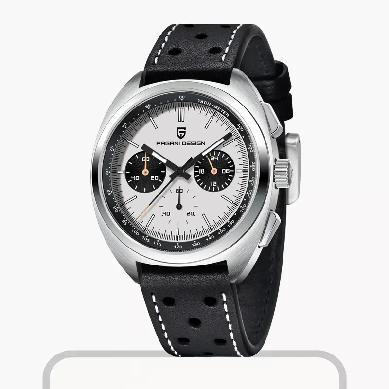 Pagani Design Chronograph White Dial Leather Men's Watch- PD-1782